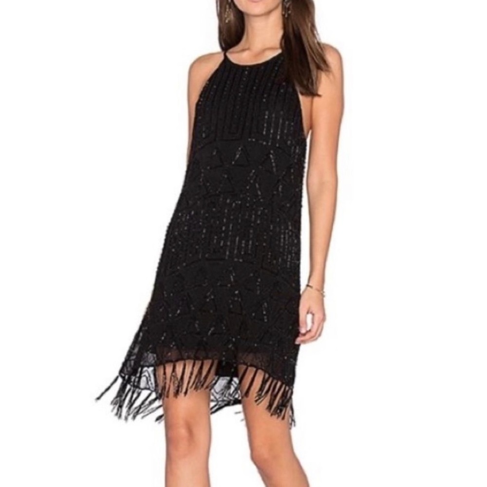 Joie black beaded fringe dress size large